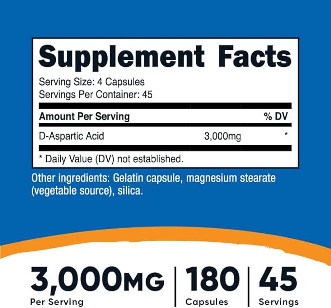 Nutricost D-Aspartic Acid Capsules (3000 MG) (180 Capsules)