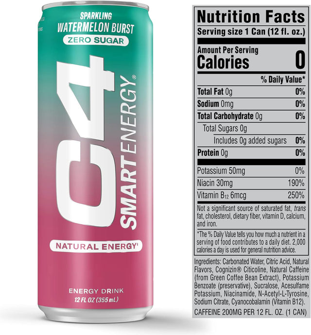 C4 Carbonated Drink Watermelon Flavor - Pack of 12 (355ml)