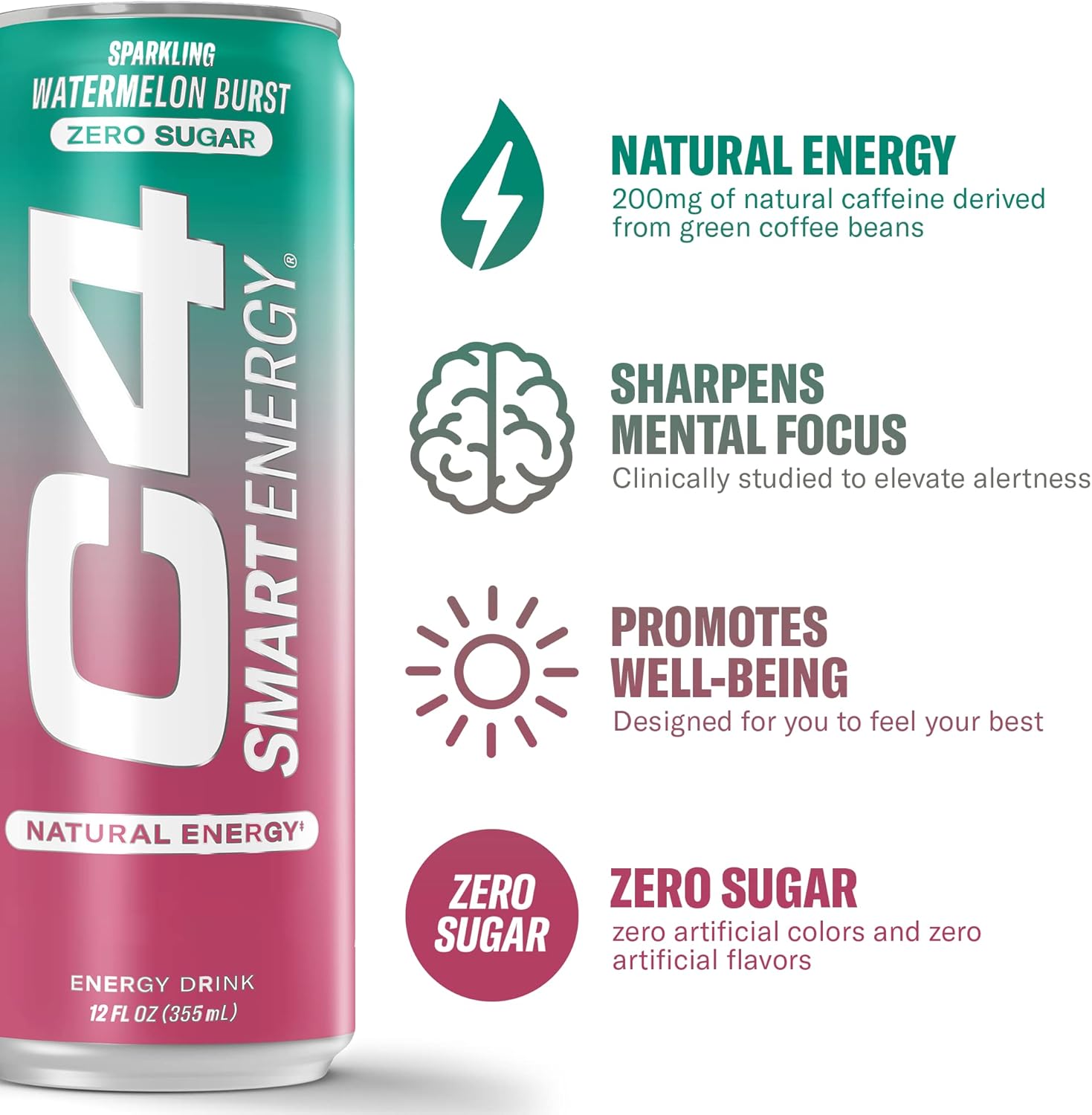 C4 Carbonated Drink Watermelon Flavor - Pack of 12 (355ml)
