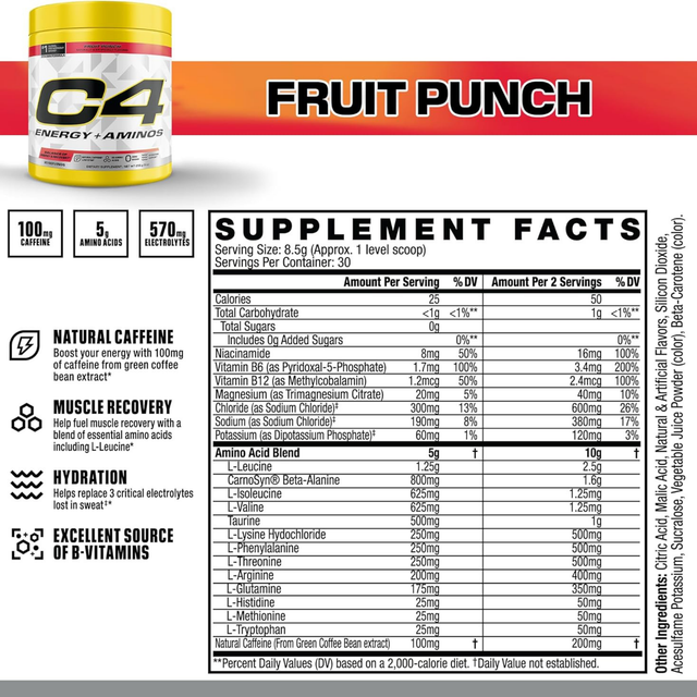 C4 Energy + Aminos Fruit Punch 30 Servings