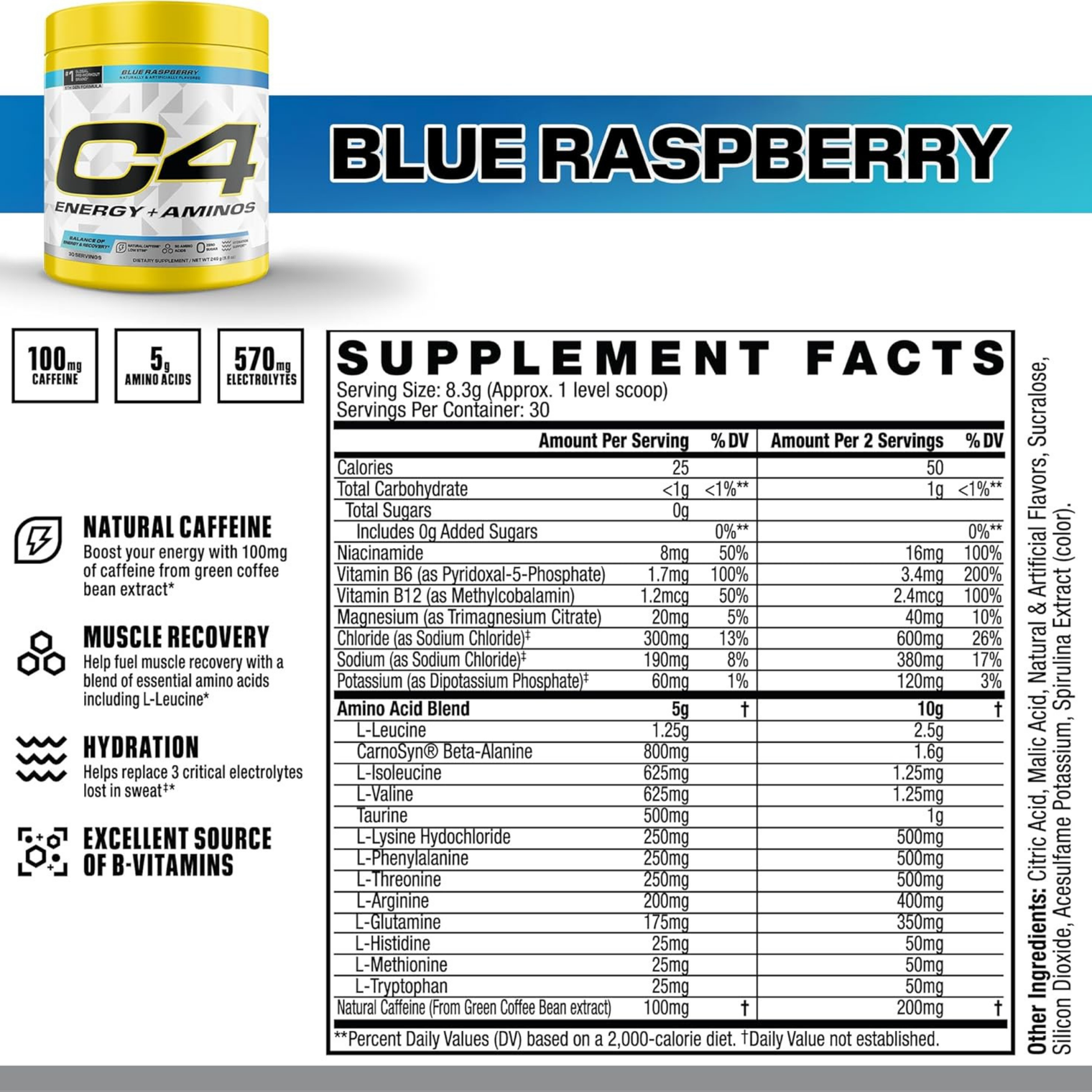 C4 Energy + Aminos Icy Blue Razz 30 Servings