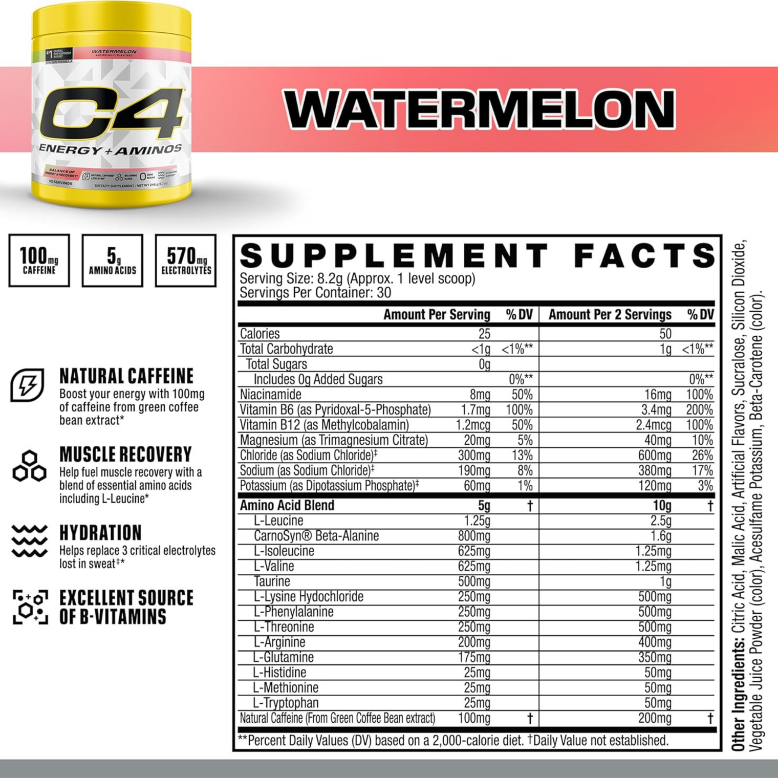 C4 Energy + Aminos Watermelon 30 Servings