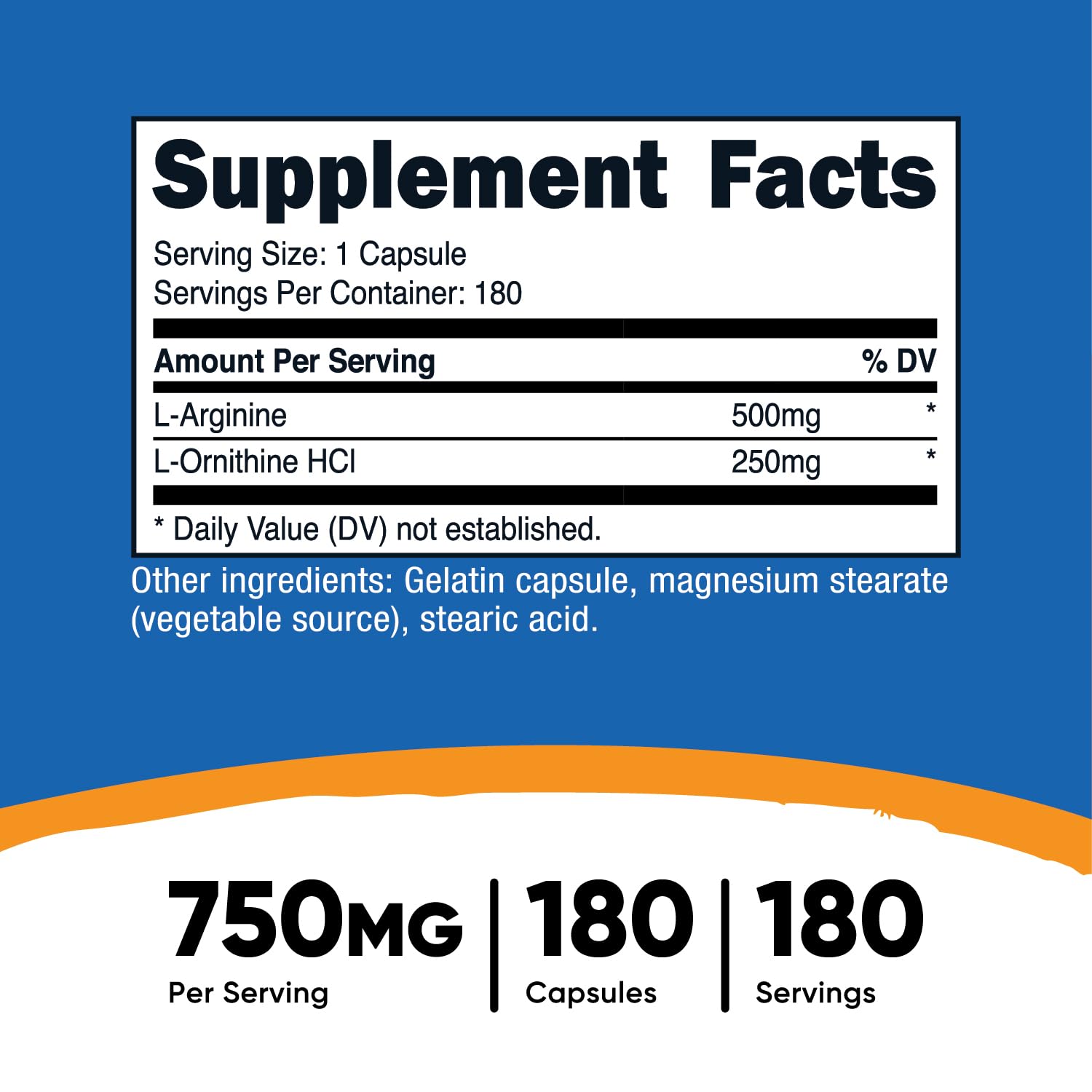 Nutricost L-Arginine L-Ornithine Capsules (750 MG) (180 Capsules)
