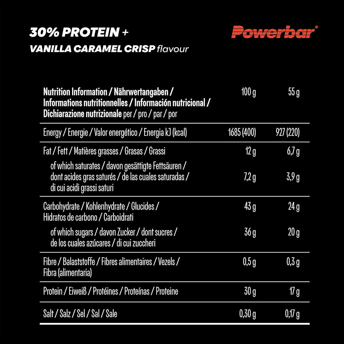PowerBar ProteinPlus 30% Vanilla Caramel Crisp Protein Bar – 55g