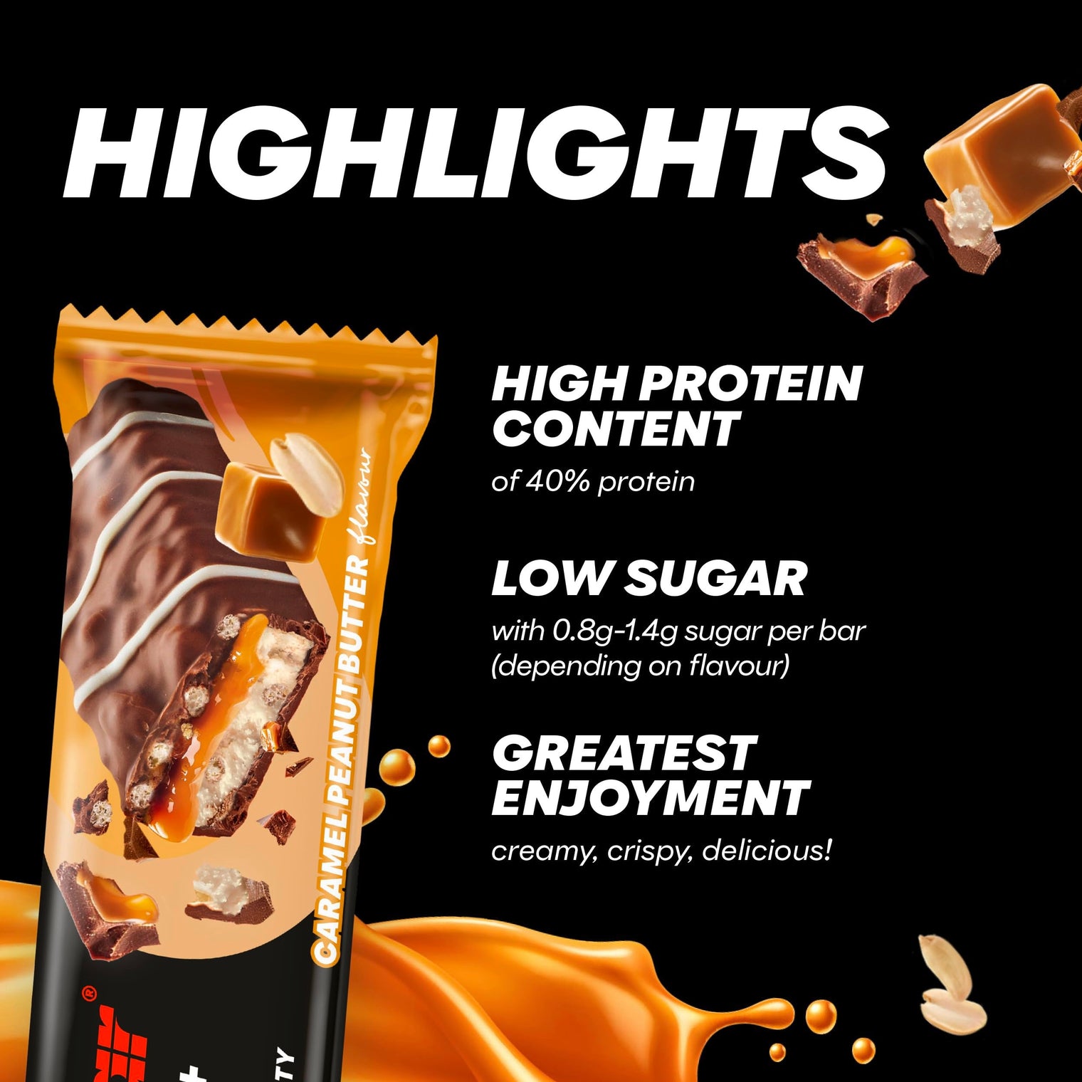 PowerBar PB 40% Protein +Crisp Caramel Peanut Butter Bar – 40g