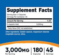 Nutricost D-Aspartic Acid Capsules (3000 MG) (180 Capsules)