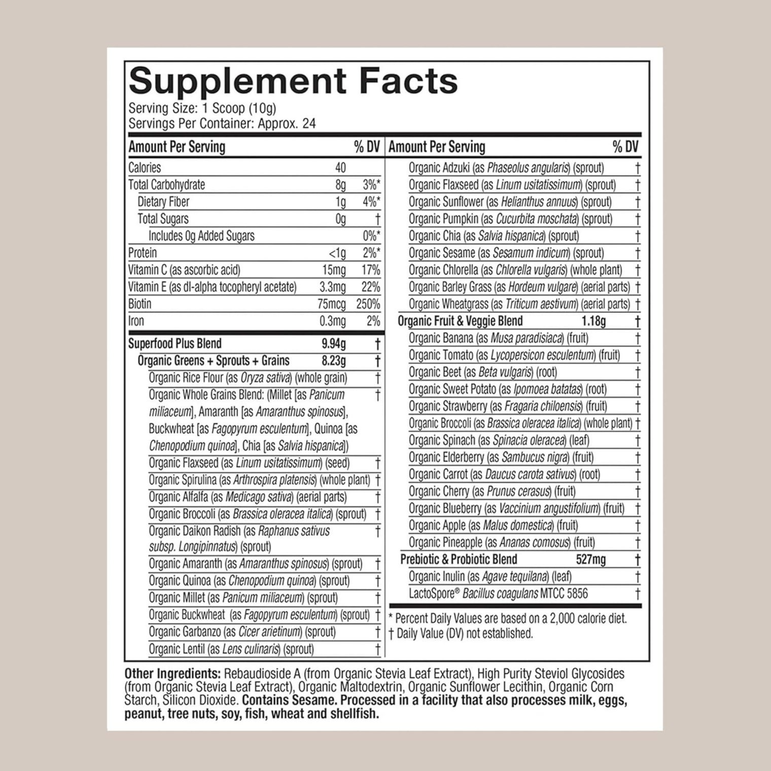 Purely Inspired Organic Greens 24 servings Unflavored