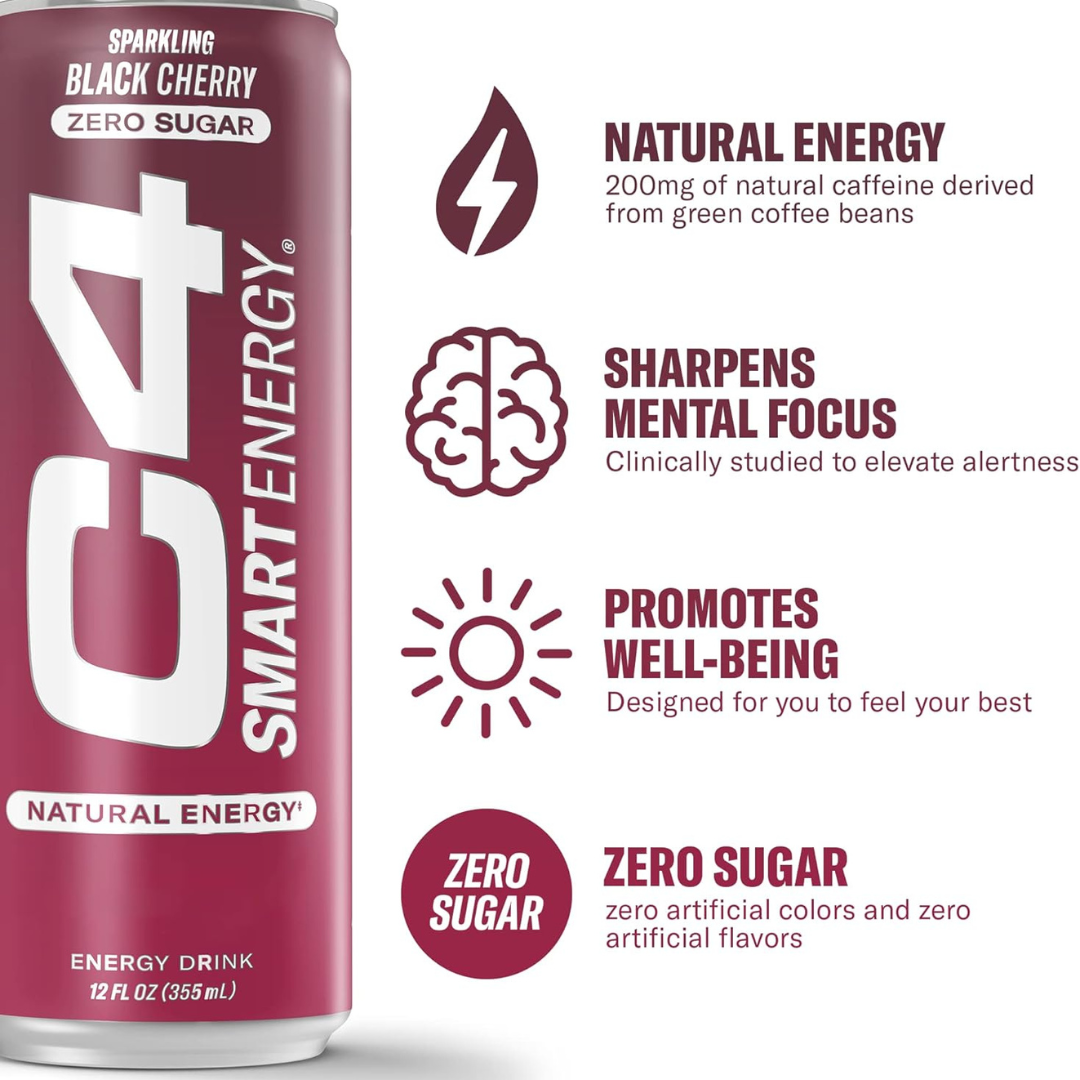 C4 Carbonated Drink Black Cherry - Pack of 12 (355 ml)