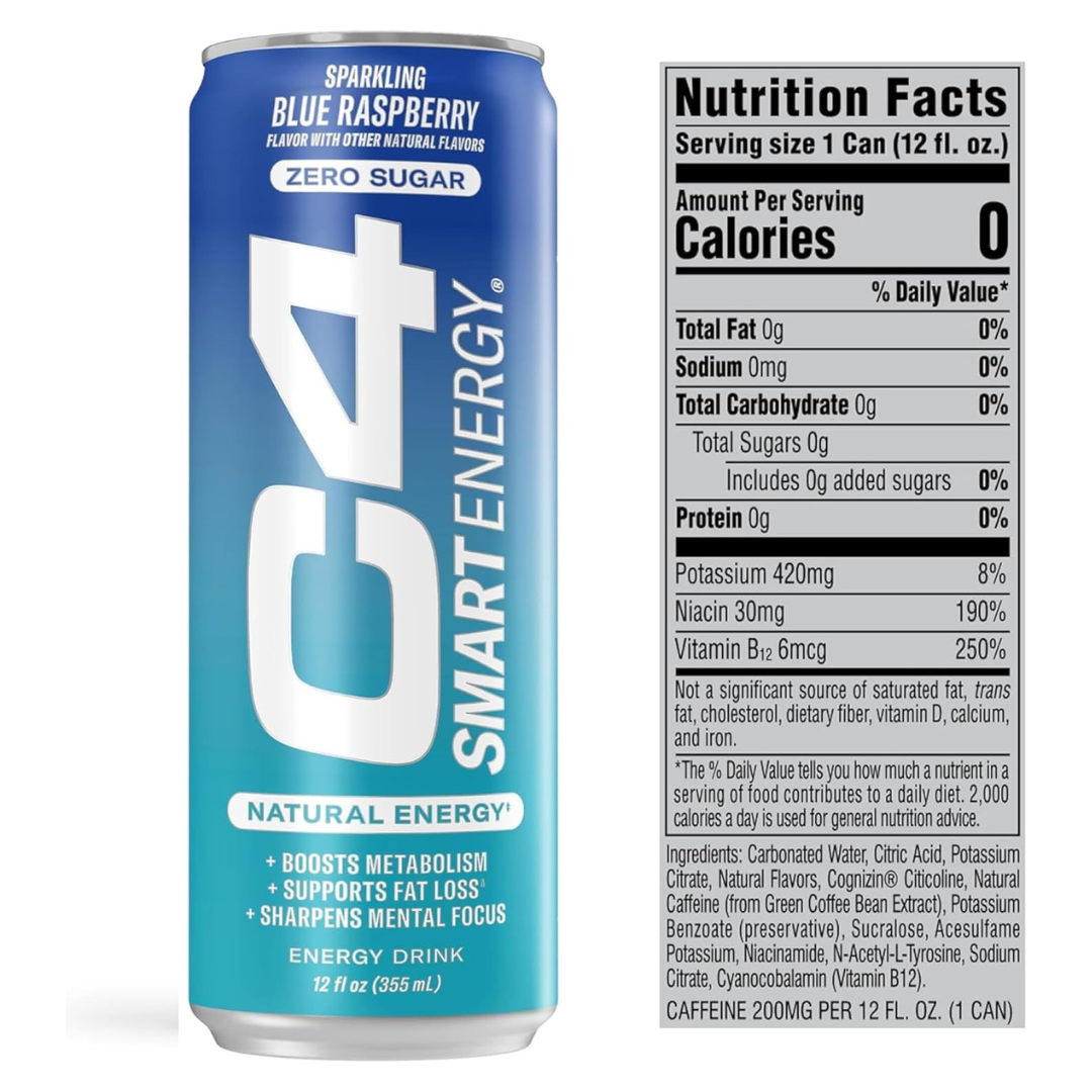 C4 Carbonated Drink Blue Raspberry - Pack of 12 (355 ml)