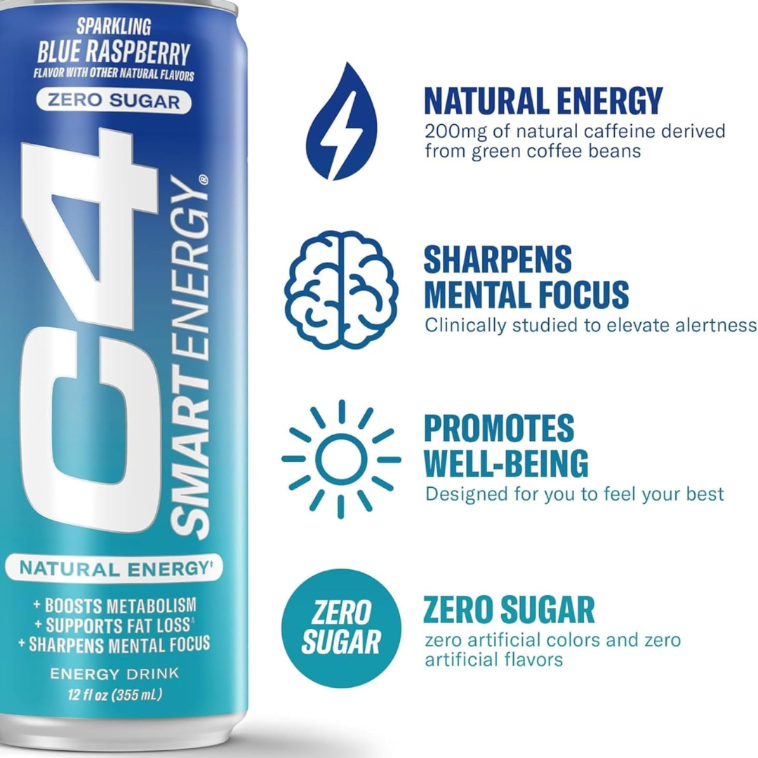 C4 Carbonated Drink Blue Raspberry - Pack of 12 (355 ml)