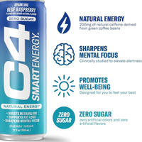 C4 Carbonated Drink Blue Raspberry - Pack of 12 (355 ml)