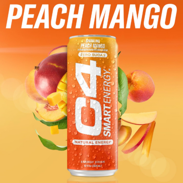 C4 Carbonated Drink Peach Mango Formula - Pack of 12 (355 ml)