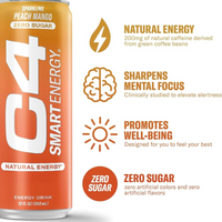 C4 Carbonated Drink Peach Mango Formula - Pack of 12 (355 ml)