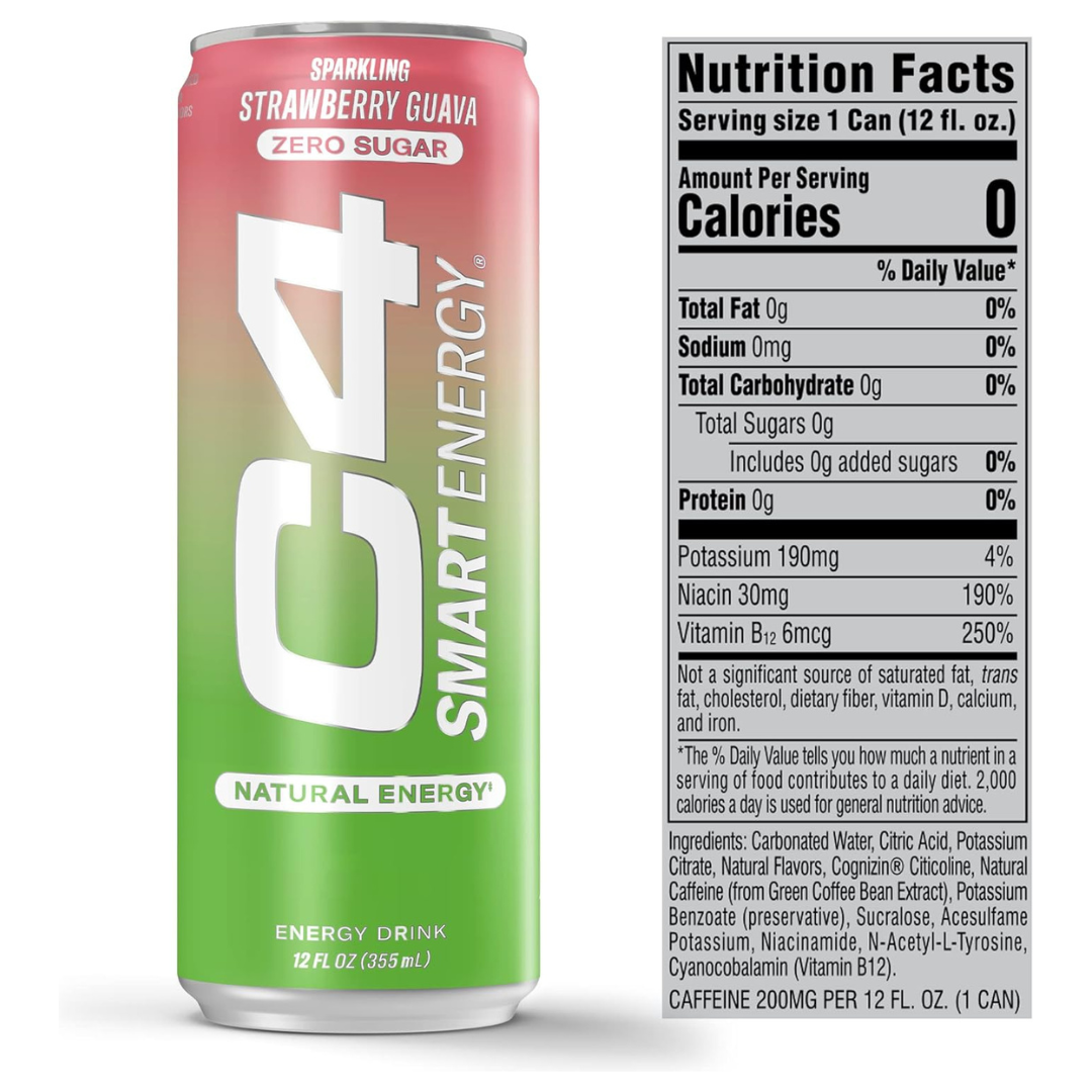 C4 Carbonated Drink Strawberry Guava Flavor - Pack of 12  (355 ml)
