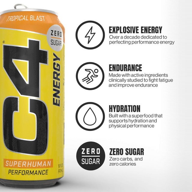 C4 Carbonated Drink Tropical Passion Flavor - Pack of 12  (355 ml)
