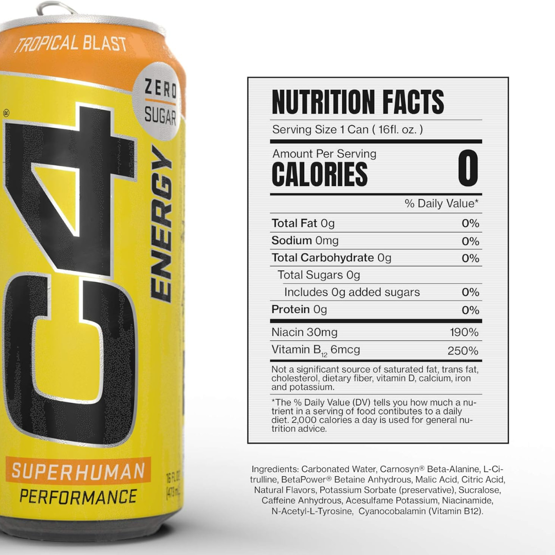 C4 Carbonated Drink Tropical Passion Flavor - Pack of 12  (355 ml)