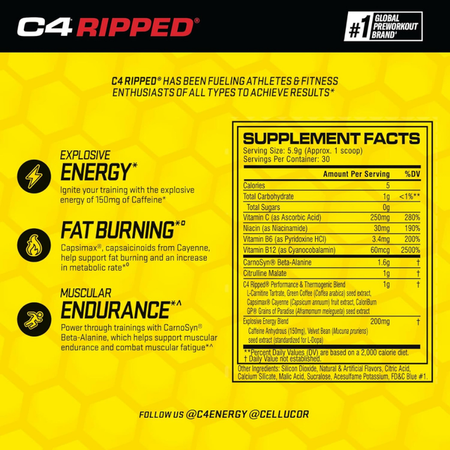 C4 Ripped Icy Blue Razz Powder 30 Servings