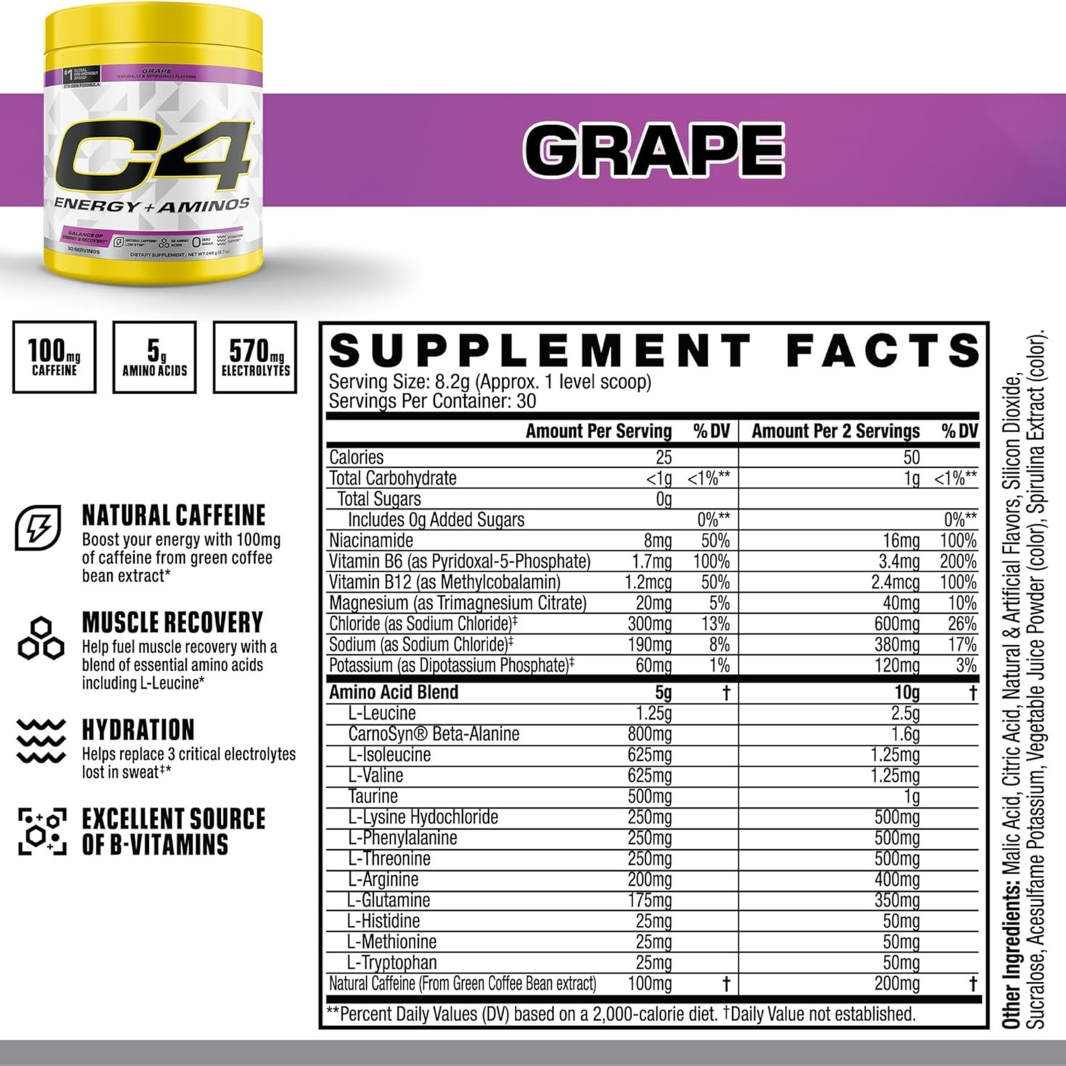 C4 Energy + Aminos Grapes 30 Servings