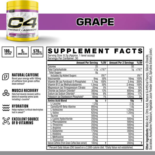 C4 Energy + Aminos Grapes 30 Servings