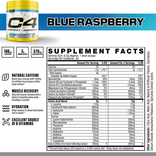 C4 Energy + Aminos Icy Blue Razz 30 Servings