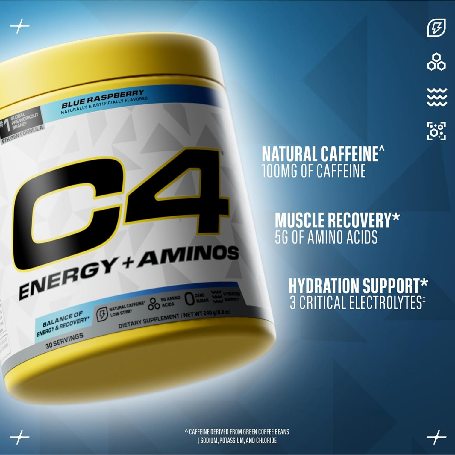 C4 Energy + Aminos Icy Blue Razz 30 Servings