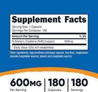 Nutricost N-Acetyl L-Cysteine (NAC) Capsules (600 MG) (180 Capsules)