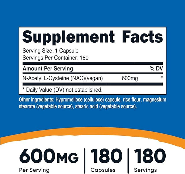 Nutricost N-Acetyl L-Cysteine (NAC) Capsules (600 MG) (180 Capsules)