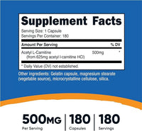 Nutricost Acetyl L-Carnitine Capsules (500 MG) (180 Capsules)