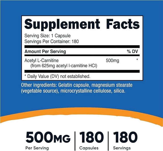Nutricost Acetyl L-Carnitine Capsules (500 MG) (180 Capsules)