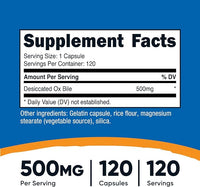 Nutricost Ox Bile Capsules (500 MG) (120 Capsules)