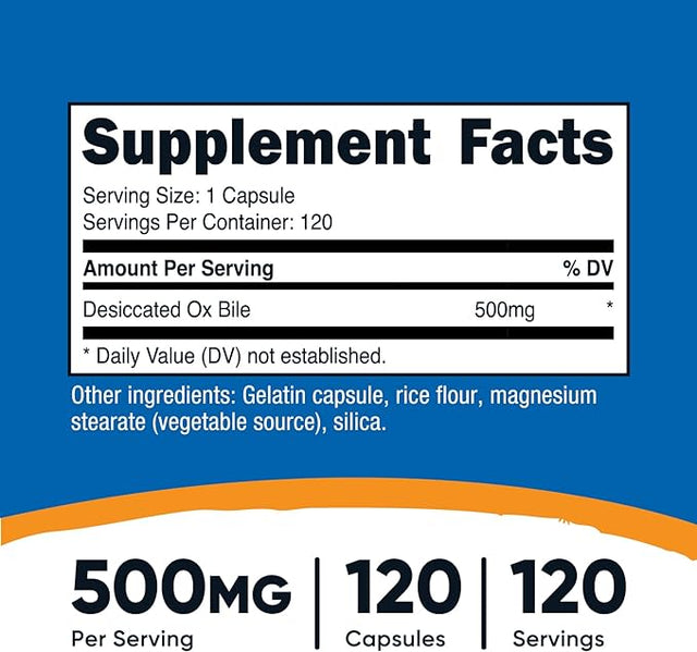 Nutricost Ox Bile Capsules (500 MG) (120 Capsules)