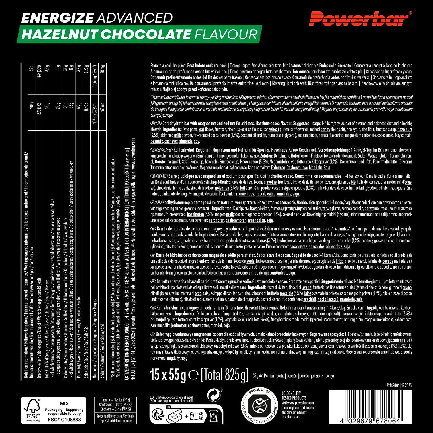 PowerBar Energize Advanced Hazelnut Chocolate Energy Bar – 55g