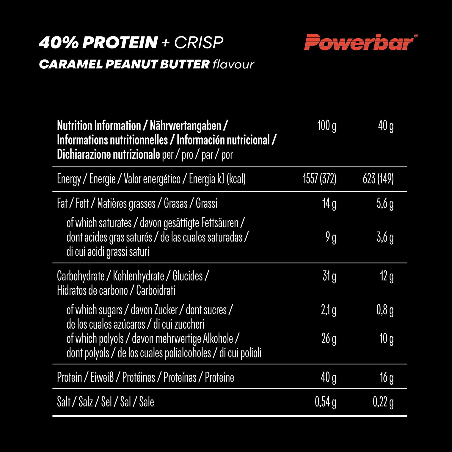 PowerBar PB 40% Protein +Crisp Caramel Peanut Butter Bar – 40g