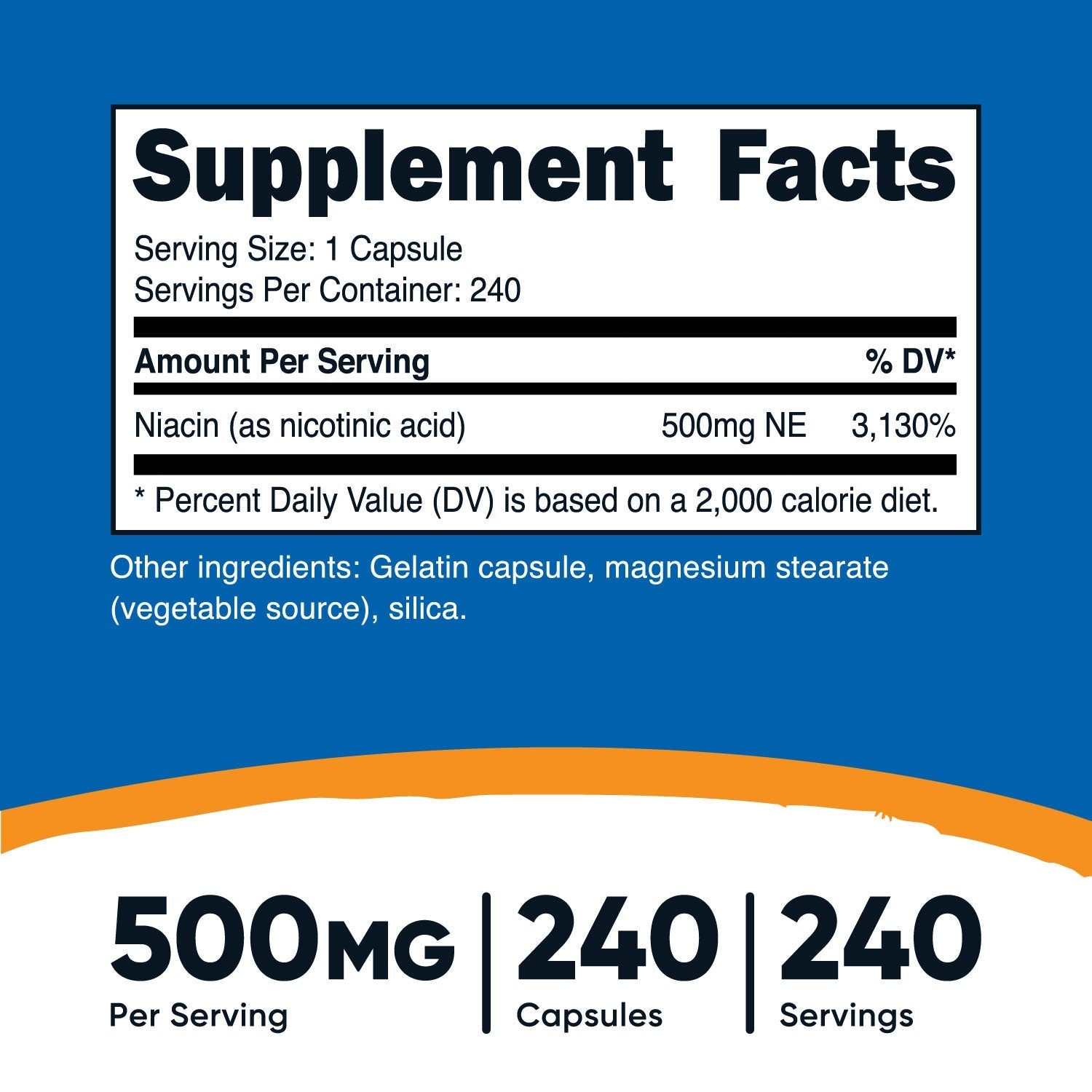 Nutricost Vitamin B3 (Niacin) Capsules (500 MG) (240 Capsules)