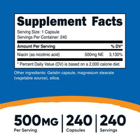 Nutricost Vitamin B3 (Niacin) Capsules (500 MG) (240 Capsules)