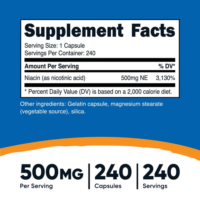 Nutricost Vitamin B3 (Niacin) Capsules (500 MG) (240 Capsules)